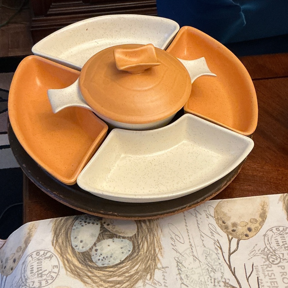 Orange and Cream Ceramic Serving Set